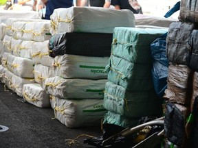 Coast Guard photo of cocaine and cannabis seized from international waters. /