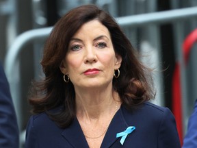 FILE: NY Gov. Kathy Hochul arrives for the annual 9/11 Commemoration Ceremony at the National 9/11 Memorial and Museum on Sept. 11, 2022 in New York City. /