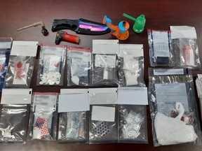 A search of the vehicle revealed 42.6 grams of cocaine, 32.6 grams of crystal methamphetamine, 9.9 grams of fentanyl, 720 hydromorphone tablets, 5 grams of liquid concentrate cannabis and 5 methylphenidate tablets.