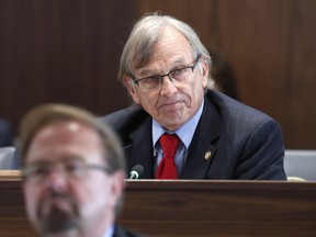 FILE - North Carolina state Sen. Bill Rabon speaks in favor of Senate Bill 711 during a Senate Judiciary hearing in Raleigh, N.C., on June 30, 2021. Some North Carolina legislators voted twice this week for legislation that would legalize marijuana for medical use in the state. The state Senate voted 36-10 on Wednesday, March 1, 2023, for the measure for the second day in a row. The bill would create a structure to identify qualifying patients and license those who would cultivate and sell cannabis. Rabon is the bill's chief sponsor.