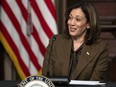 Vice President Kamala Harris speaks as she meets with voting rights leaders, in the Indian Treaty Room, Tuesday, Feb. 27, 2024, of the Eisenhower Executive Office Building on the White House complex in Washington.