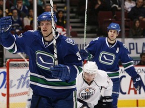 VANCOUVER, CANADA - DECEMBER 26: of the Vancouver Canucks of the Edmonton Oilers during the first period of NHL action on December 26, 2009 at General Motors Place in Vancouver, British Columbia, Canada.  (Photo by Kim Stallknecht/NHLI via Getty Images) *** Local Caption *** xxx;xxx