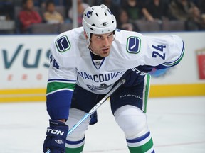 EDMONTON, CANADA - SEPTEMBER 22: Mark Mancari #24 of the Vancouver Canucks skates against the Edmonton Oilers on September 22, 2011 at Rexall Place in Edmonton, Alberta, Canada. (Photo by Dale MacMillan/Getty Images)