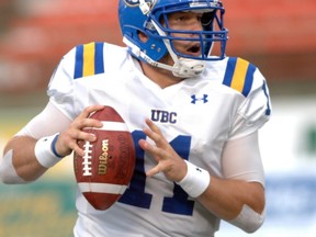 UBC's Billy Greene, pictured Friday in Regina while leading UBC to an upset win over the host Rams. (Don Healy, Regina Leader-Post)