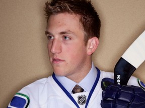 MONTREAL , JUNE 26, 2009: Jordan Schroeder poses after being selected 22nd overall by the Vancouver Canucks during the NHL Entry Draft at the Bell Centre. (National Hockey League image).