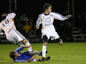 Yellows and reds? Expect another physical match when UBC visits TWU tonight in Langley. (Scott Stewart, TWU athletics)