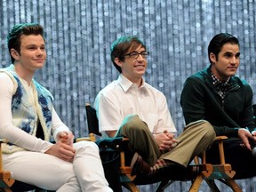 LOS ANGELES, CA - OCTOBER 26:  (L-R) Actors Chris Colfer, Kevin McHale and Darren Criss appear at the "GLEE" 300th musical performance special taping at Paramount Studios on October 26, 2011 in Los Angeles, California.  (Photo by Kevin Winter/Getty Images)