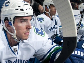 EDMONTON — Alex Burrows gets his game face on during an Oct. 15 matchup with the Oilers at Rexall Place. (National Hockey League photo)