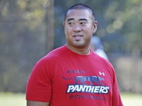Abby Panthers' head coach Jay Fujimura saw his defence record eight sacks in Thursday's 40-0 Eastern Conference shutout over Pitt Meadows. (Les Bazso, PNG file photo)