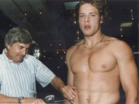 Pavel Bure gets a trim test after a workout at Canucks training camp in 1994.