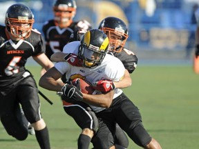 Mt. Douglas running back Terrell Davis during a 2010 encounter with the New West Hyacks at Mercer Stadium. On Friday, the Hyacks meet the Rams in Victoria. (PNG photo)