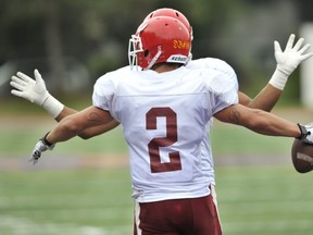 Mouat's Deion Bain lived up to his number on Monday, catching a pair of TD passes in a win over Kelowna. (PNG photo)