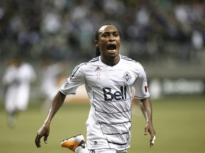 Nizar Khalfan celebrates his first MLS goal against Salt Lake. (Kim Stallknecht/Getty Images)