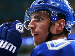 VANCOUVER — Alex Burrows looks on during Oct. 22 matchup against Minnesota. The Canucks winger has a history of playing some of his best hockey in St. Louis.  (Photo by Jeff Vinnick/NHL via Getty Images)