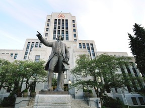 Statue of British explorer Capt. George Vancouver stands tall in front of Vancouver city hall, which, with a budget that this year surpassed $1 billion, will give B.C.’s new municipal auditor-general much to examine.STUART DAVIS/PNG FILES