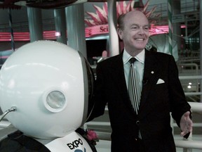 Jim Pattison, Expo Chairman, at a 10-year reunion party for Expo 86 staff and volunteers-at Science World