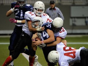 Notre Dame's Ante Litre breaks the plane of the goal line Friday at BC Place Stadium. (Ric Ernst, PNG)