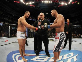 SAN JOSE, CA - NOVEMBER 19:  (R-L) Dan Henderson and Mauricio Rua touch gloves to start their UFC Light Heavyweight bout at the HP Pavillion on November 19, 2011 in San Jose, California.  (Photo by Josh Hedges/Zuffa LLC/Zuffa LLC via Getty Images)