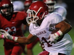 W.J. Mouat running back Devin Logan brings balance to the Hawks' offence. (PNG photo)