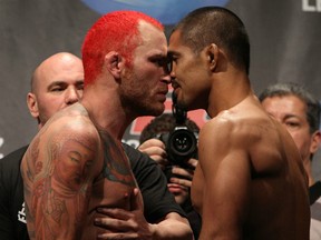 Yes, I absolutely love the fact that it got a little fiesty when Chris Leben and Mark Munoz squared off yesterday during the weigh ins for UFC 138. (photo courtesy of Zuffa LLC)