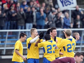 Yes, Yes. The Vikes topped St. Mary's on Sunday at Centennial, bringing Victoria national men's soccer glory for the fifth time in school history. (Victoria Times Colonist photo)