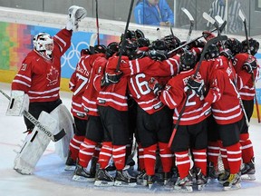 Canada celebrates in beating USA in preliminary game en route to a medal at the Inaugural winter Youth Olympics Games. Photo by Diacounda Sene