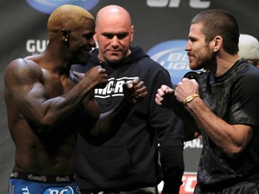 NASHVILLE, TN - JANUARY 19:  (L-R) Lightweight opponents Melvin Guillard and Jim Miller face off after weighing in during the UFC on FX official weigh in at Bridgestone Arena on January 19, 2012 in Nashville, Tennessee.  (Photo by Josh Hedges/Zuffa LLC/Zuffa LLC via Getty Images)