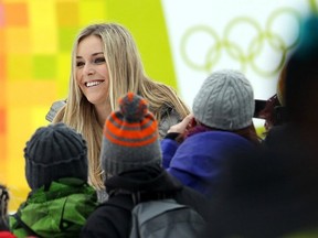 Youth Olympic Games ambassador and Olympic champion Lindsey Vonn draws young fans at alpine skiing's men's giant slalom in Innsbruck, Austria. Photo: Li Ming/Xinhua