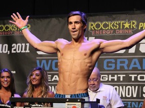 Current Strikeforce middleweight champion Luke Rockhold on the scale] at the Strikeforce weigh-in at US Bank Arena on September 9, 2011 in Cincinnati, Ohio where he won the belt from Ronaldo "Jacare" Souza.