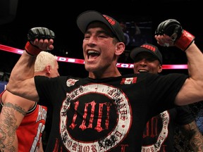Sam Stout, shown here celebrating after his win at UFC 131 in Vancouver, fights this weekend for the first time since the passing of his long-time coach, trainer, and brother-in-law Shawn Tompkins. (photo courtesy of Zuffa LLC)