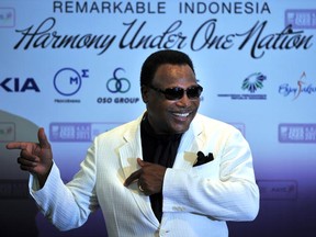 Jazz guitarist, George Benson (67), gestures during a press conference at the annual Java Jazz Festival 2011 in Jakarta, on March 5, 2011. (BAY ISMOYO/AFP/Getty Images)