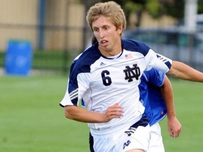 Whitecaps supplemental draft pick Greg Klazura at Notre Dame (From MLSsoccer.com. Photo by Pat Coveney/The Observer)