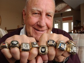 Cal Murphy and the nine Grey Cup rings he won during his career