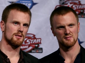 Henrik and Daniel Sedin at the 2011 NHL all-star game in Raleigh, N.C.