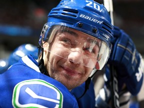 VANCOUVER — Chris Higgins was all smiles during a Jan. 4 clash with Minnesota at Rogers Arena. The Canucks winger could return Wednesday after an adverse reaction to medication to battle recurring staph infections. (Photo by Jeff Vinnick/NHLI/Vancouver Canucks).
