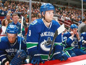 Cody Hodgson on the bench in February. (Jeff Vinnick/NHL via Getty Images)