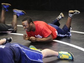 Guildford Park's Isaac Bernard during wrestling practice Feb. 6 in Surrey. (Gerry Kahrmann, PNG photo)