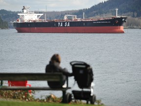 The 245-metre-long oil tanker Yasa Golden Dardanel anchors off Cates Park  in North Vancouver on Feb. 23. (Wayne Leidenfrost/PNG FILES)
(For story by Kent Spencer)