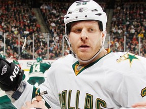 ST. PAUL,  Minn. — Steve Ott gets separated following an altercation Jan. 21 at the Xcel Energy Center. The feisty Dallas Stars winger is on the radar of a lot of teams heading into the trade deadline Monday. (Photo by Bruce Kluckhohn/NHL/via Getty Images).
