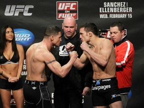 OMAHA, NE - FEBRUARY 14:   [caption] weighs in during the UFC on FUEL TV official weigh in at the Omaha Civic Auditorium on February 14, 2012 in Omaha, Nebraska. (Photo by Josh Hedges/Zuffa LLC/Zuffa LLC via Getty Images)