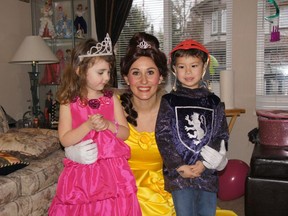 My son and niece with Belle