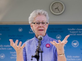 B.C.Teachers' Federation president Susan Lambert announces Thursday that B.C.'s public-school teachers will be going out on strike Monday until Wednesday. (Ward Perrin/PNG)