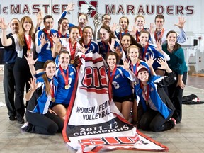 UBC Thunderbirds signify their fifth straight CIS national championships on Sunday following the team’s 3-2 win over the Alberta Pandas in the title match at Hamilton’s McMaster University. (Michael P. Hall, McMaster athletics)