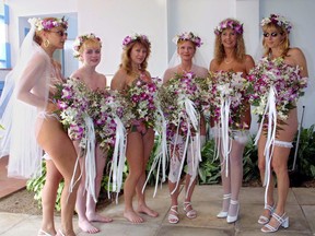 Proof that V Day makes you nuts: Brides rehearse for their attempt to set the 'World's Largest Group Nude Wedding' record on Feb. 14, 2001 (PNG FILES)