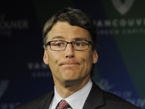 Vancouver Mayor Gregor Robertson answers media questions Tuesday about preventing another Stanley Cup riot as he presents initial plans for 2012 Stanley Cup playoffs celebrations. (Mark van Manen/PNG FILES)