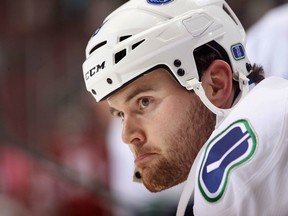 New Canuck Zack Kassian warming up in Phoenix before the Canucks-Coyotes game on Feb. 28, 2012. Getty Images photo.