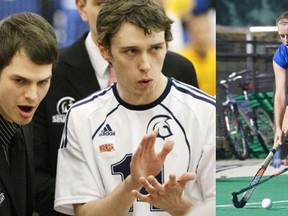 Ben Ball (left, white) and Robyn Pendleton (left, dark blue) copped both of the Canada West's nominations for the 2012 BLG CIS athlete of the year awards on Wednesday. (PNG photos)