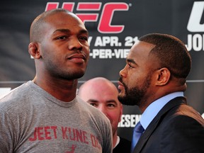 ATLANTA, GA - FEBRUARY 16: Fighters Jon Jones (L) and Rashad Evans pose after a press conference promoting UFC 146 at Philips Arena on February 16, 2012 in Atlanta, Georgia. (Photo by Scott Cunningham/Getty Images)