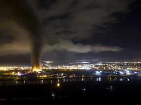 Smoke rises from Lakeland Mills in Prince George, which experienced an massive explosion and fire. One man is dead and two dozen more were injured in the blast, some with serious burns.(Morgan Andreychuk/SPECIAL TO PNG)