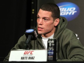 LAS VEGAS, NV - DECEMBER 28:  Nate Diaz attends the UFC 141 pre-fight press conference at the MGM Grand Hotel and Casino on December 28, 2011 in Las Vegas, Nevada.  (Photo by Josh Hedges/Zuffa LLC/Zuffa LLC via Getty Images)